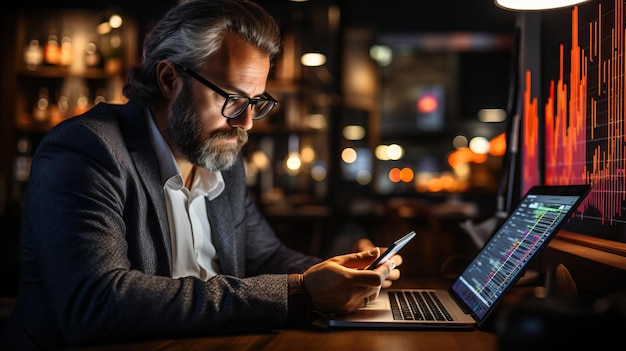 Um homem olhando para um celular