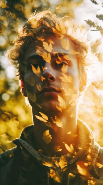 Um homem parado em frente a uma árvore coberta de folhas Imagem generativa de IA