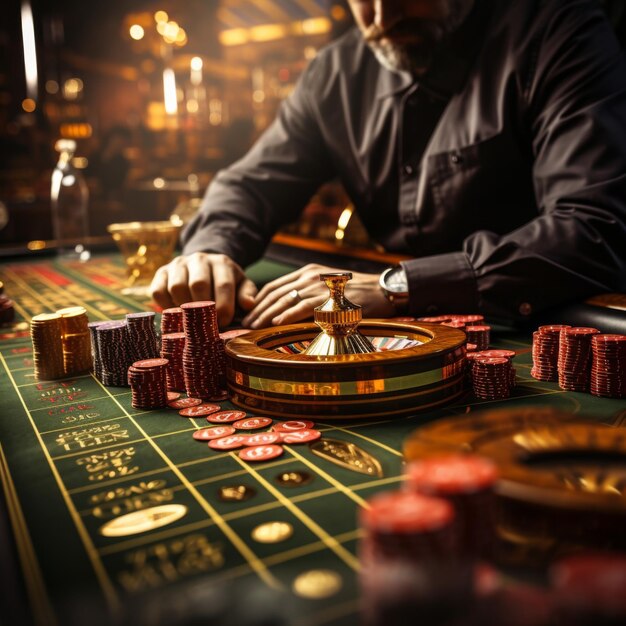 Um homem rico joga num casino. IA generativa.