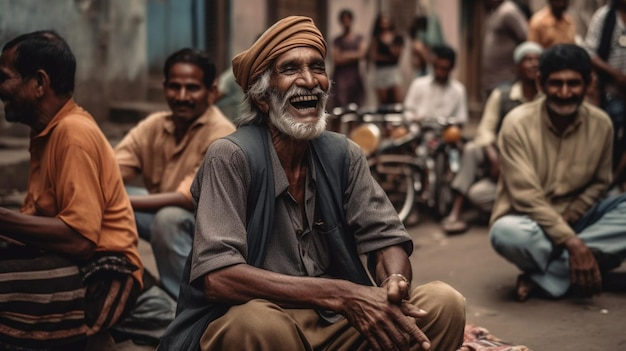 Um homem se senta na rua na Índia