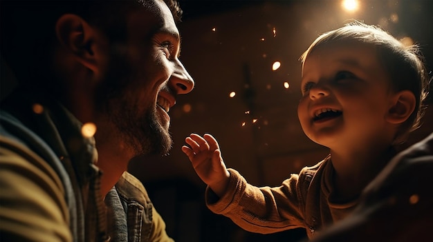 Foto um homem segura um bebê em seus braços