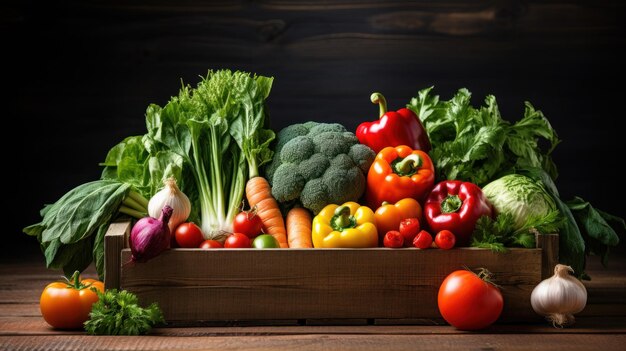 Um homem segurando uma caixa com legumes frescos conceito de alimentação saudável