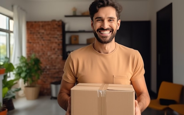 Um homem segurando uma caixa de presente com as palavras "feliz aniversário" nela.