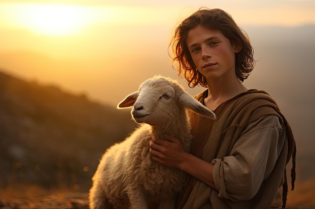 Foto um homem segurando uma ovelha