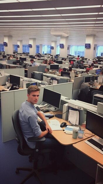 Foto um homem sentado em uma mesa em um escritório