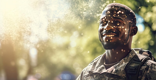 Um homem sorridente em uniforme militar