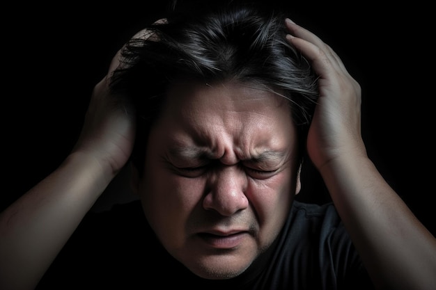 Um homem tem dor de cabeça insuportável enquanto está em casa generative ai
