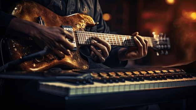 um homem tocando violão com um cigarro na mão.