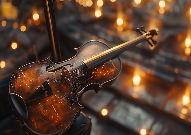 um homem tocando violino com um arco e óculos