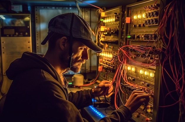 Um homem trabalhando em uma máquina com o número 1 nas costas.