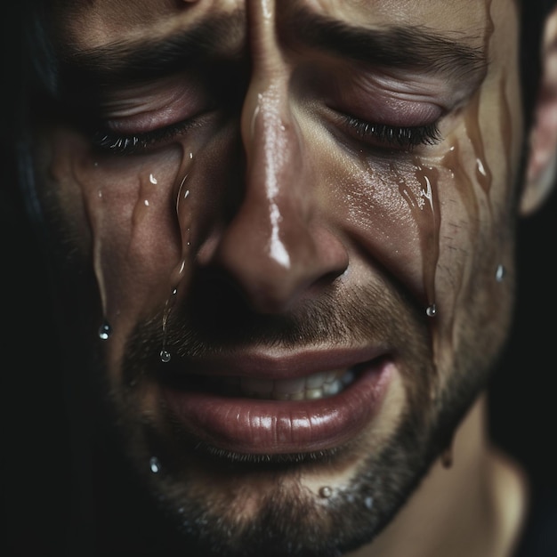 Foto um homem triste a chorar.