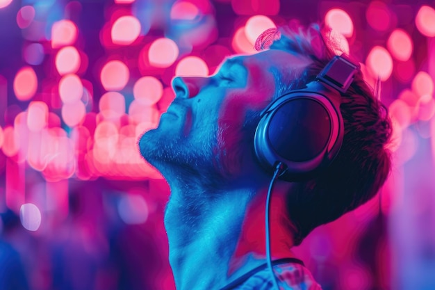 Um homem usando um par de fones de ouvido desfrutando de uma discoteca silenciosa