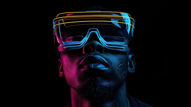 Foto um homem usando um par de óculos 3d com os leds sobre eles