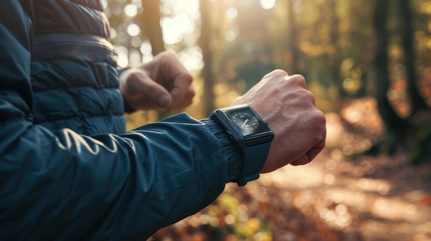 Um homem usando um smartwatch para rastrear metas de fitness