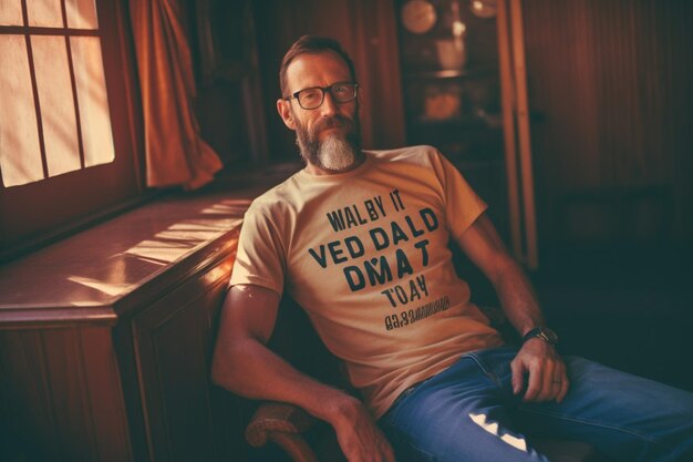 Foto um homem vestindo orgulhosamente uma camiseta do worlds best dad