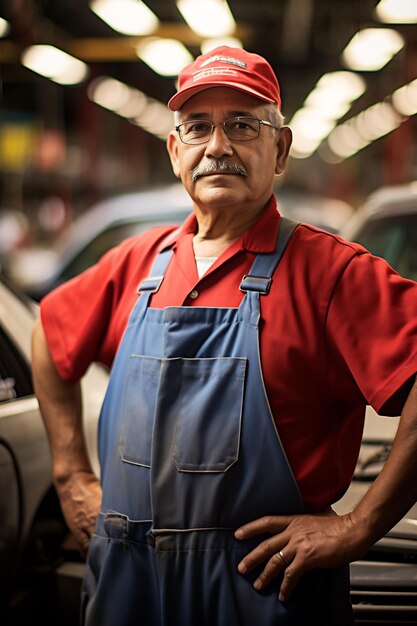 um homem vestindo um avental que diz "o nome da empresa"