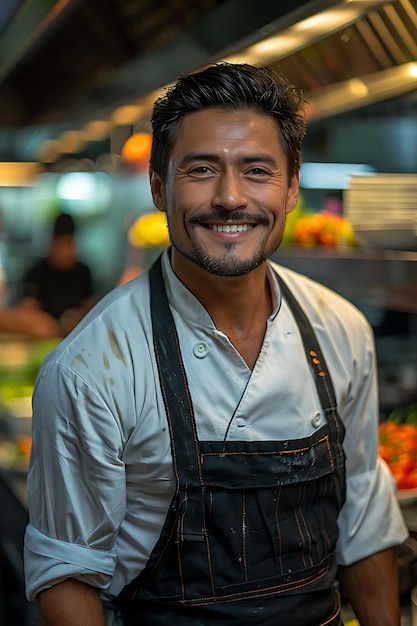 Foto um homem vestindo um avental que diz o número 51