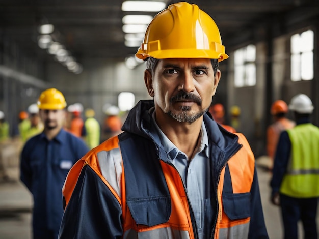 um homem vestindo um chapéu amarelo está vestindo um colete de segurança