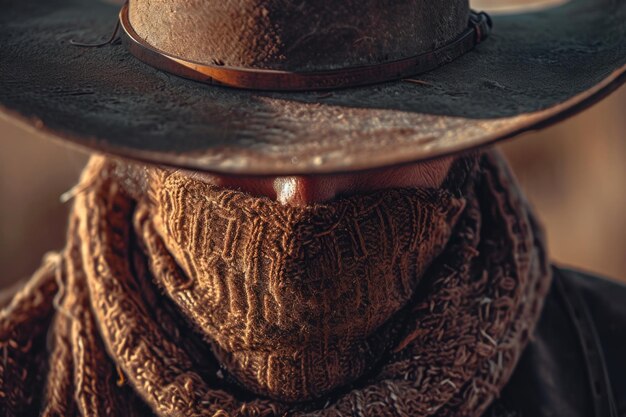 Foto um homem vestindo um chapéu de cowboy e um lenço adequado para projetos com temas ocidentais