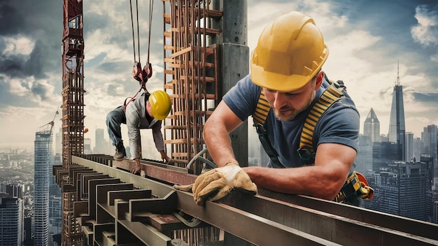 Um homem vestindo um chapéu está trabalhando em um local de construção