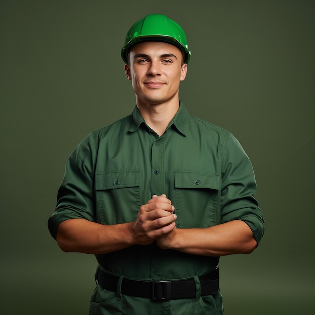 Foto um homem vestindo um chapéu verde e um chapéu verde