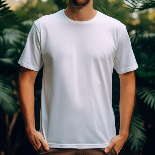 um homem vestindo uma camisa branca que diz "camiseta".