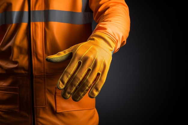 Foto um homem vestindo uma jaqueta laranja com uma banana