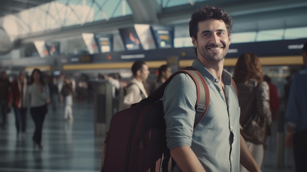 Um homem vindo do aeroporto americano laptop na mão