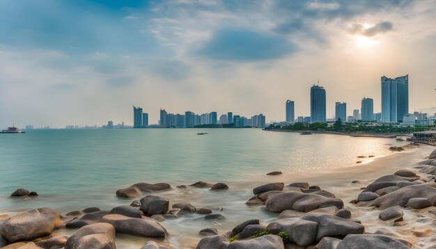 Foto um horizonte da cidade com uma cidade ao fundo