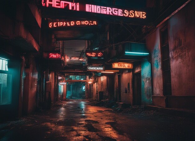 Foto um horizonte iluminado da cidade ruas molhadas movimento borrado cenário urbano cyberpunk
