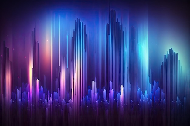 Um horizonte nebuloso de néon em fundos abstratos violeta e azul de paisagens simuladas