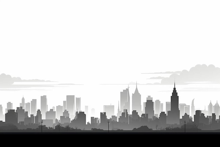 Foto um horizonte preto e branco de uma cidade