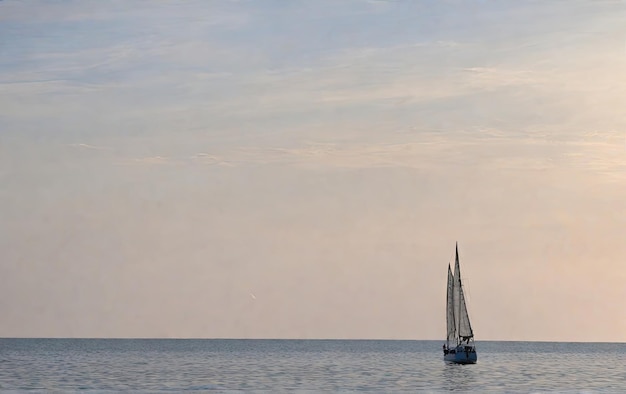 Um iate solitário em um mar calmo Espaço para texto