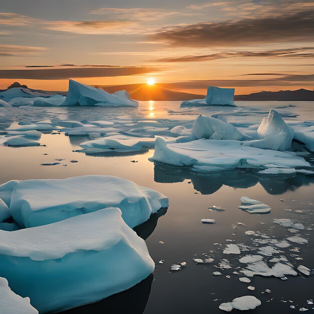 um iceberg com o sol a pôr-se atrás dele