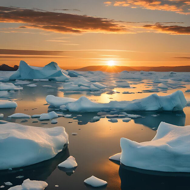 um iceberg com o sol a pôr-se atrás dele