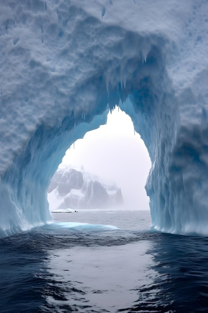 Foto um iceberg com um iceberg azul ao fundo.