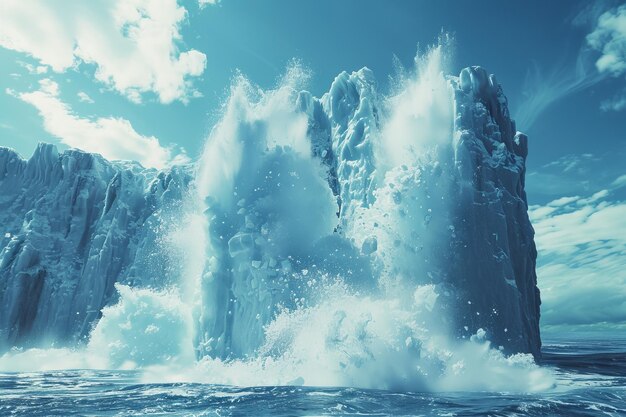 Um iceberg maciço a flutuar na água.