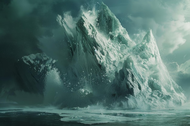 Um iceberg maciço no oceano.