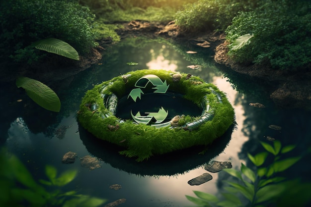 Um ícone abstrato representando a chamada ecológica para o meio de uma bela selva intocada