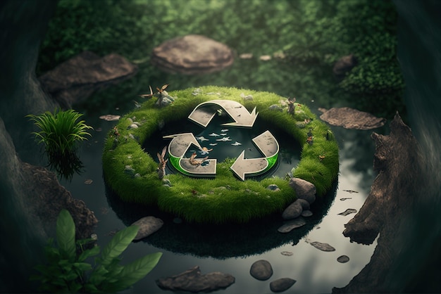 Um ícone abstrato representando a chamada ecológica para o meio de uma bela selva intocada