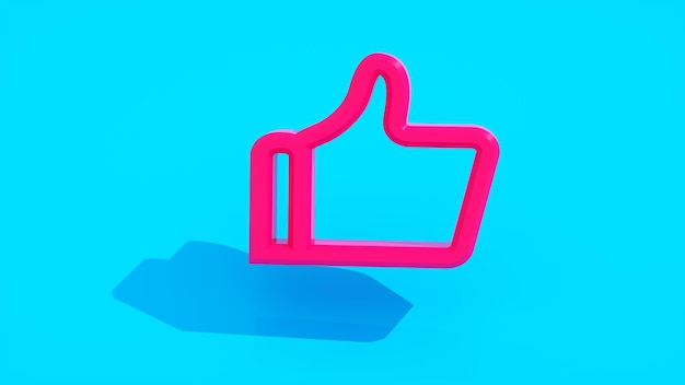 Um ícone de polegar rosa e azul para cima em um fundo azul