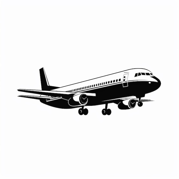 Um ícone preto e branco de um avião moderno sem sombra