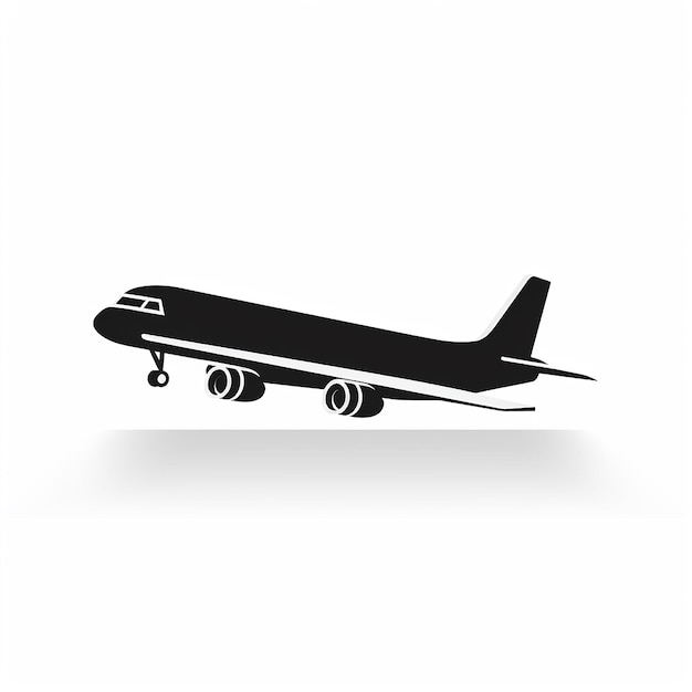 um ícone preto e branco de um avião moderno sem sombra