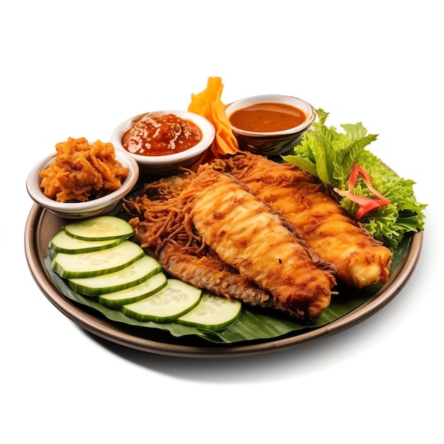 um ikan lele goreng com sambal matah peixe-gato frito com sambal indonésio e ervas luz estúdio