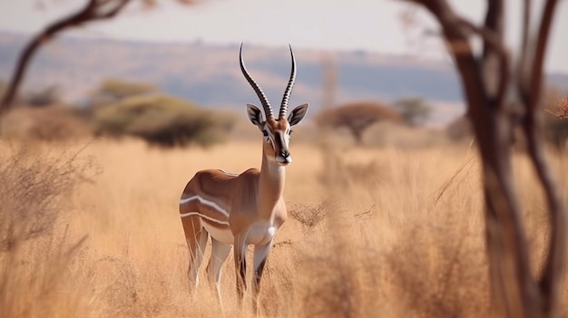 Um impala macho fica em um campo de grama alta fotografia da vida selvagem