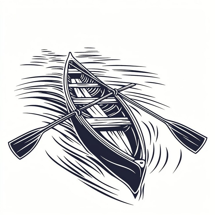 Foto um impressionante barco de remo tradicional de linho preto e branco