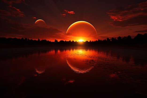 Um impressionante eclipse de lua com uma hipnotizante exibição de estrelas e nuvens no céu noturno