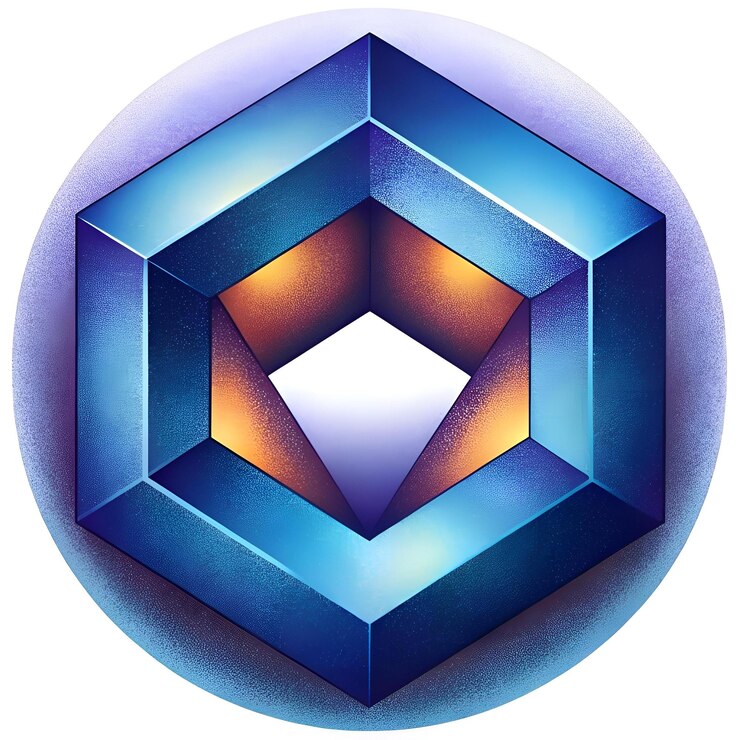 Foto um impressionante ícone geométrico 3d com um esquema de cores azul e dourado representando um conceito único e futurista