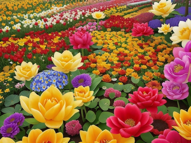 Um impressionante jardim de flores repleto de cores vibrantes e flores perfumadas