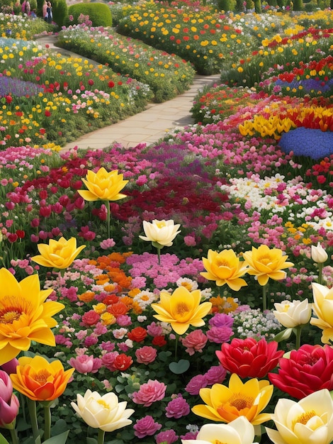 Um impressionante jardim de flores repleto de cores vibrantes e flores perfumadas